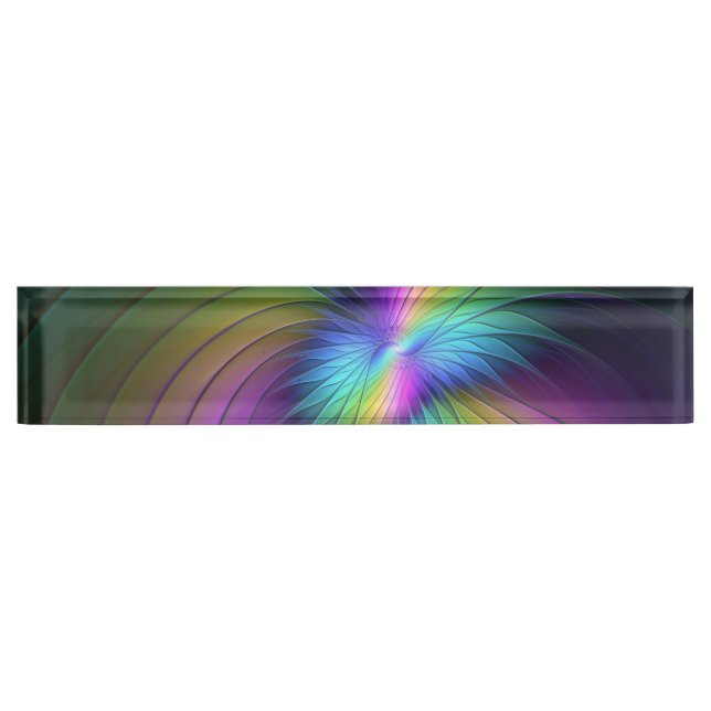 Colourful With Blue Modern Abstract Fractal Art Nameplate (Front)