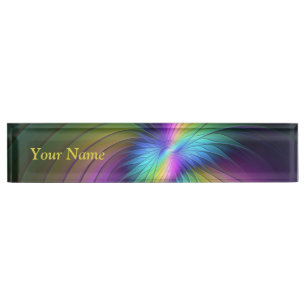 Colourful With Blue Modern Abstract Fractal Art Nameplate