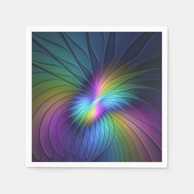 Colourful With Blue Modern Abstract Fractal Art Napkin (Front)