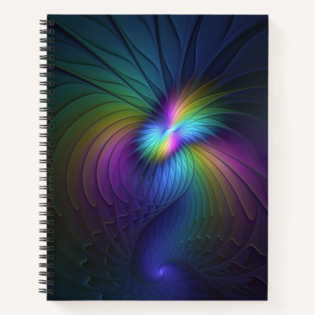 Colourful With Blue Modern Abstract Fractal Art Notebook (Front)