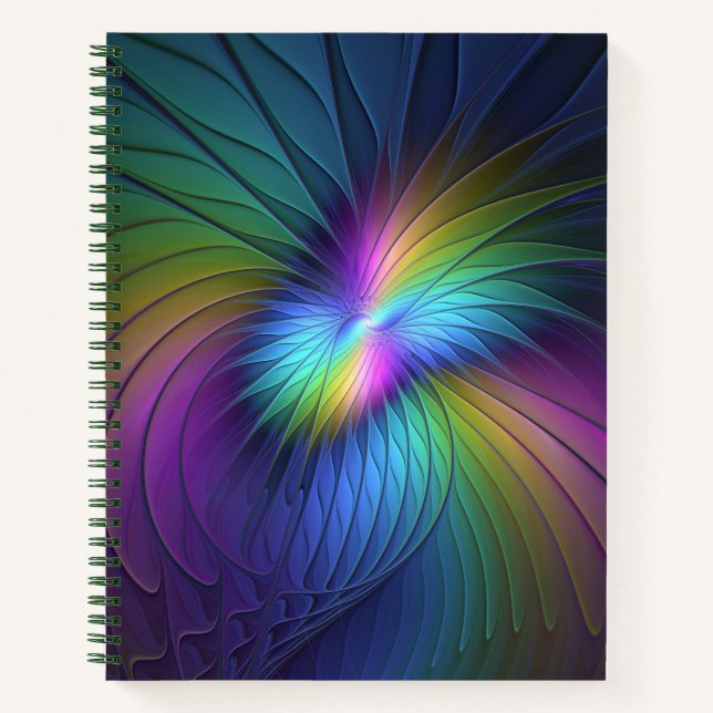 Colourful With Blue Modern Abstract Fractal Art Notebook (Front)