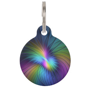 Colourful With Blue Modern Abstract Fractal Art Pet Tag