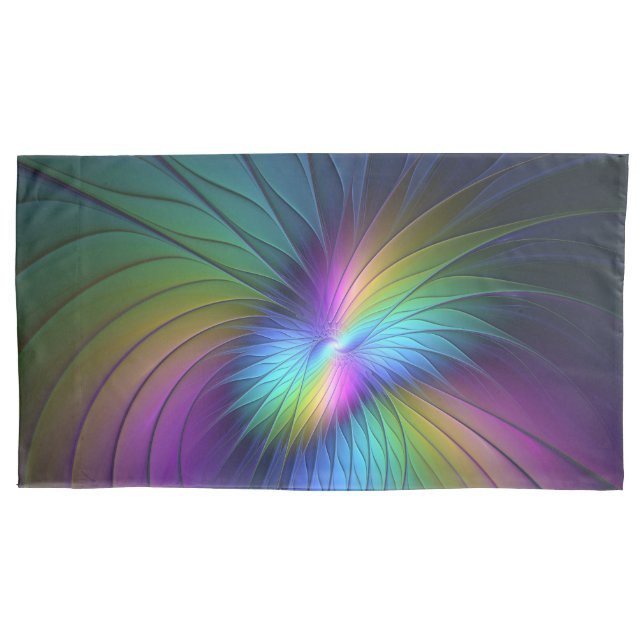 Colourful With Blue Modern Abstract Fractal Art Pillowcase (Front)