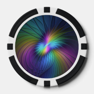 Colourful With Blue Modern Abstract Fractal Art Poker Chips