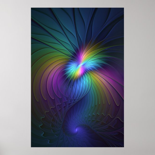 Colourful With Blue Modern Abstract Fractal Art Poster (Front)