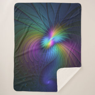Colourful With Blue Modern Abstract Fractal Art Sherpa Blanket
