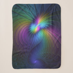 Colourful With Blue Modern Abstract Fractal Art Sherpa Blanket