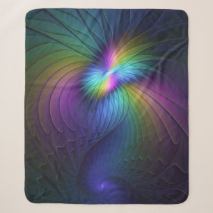 Colourful With Blue Modern Abstract Fractal Art Sherpa Blanket