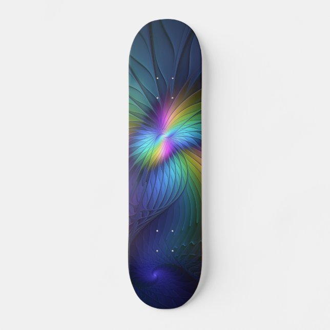 Colourful With Blue Modern Abstract Fractal Art Skateboard (Front)