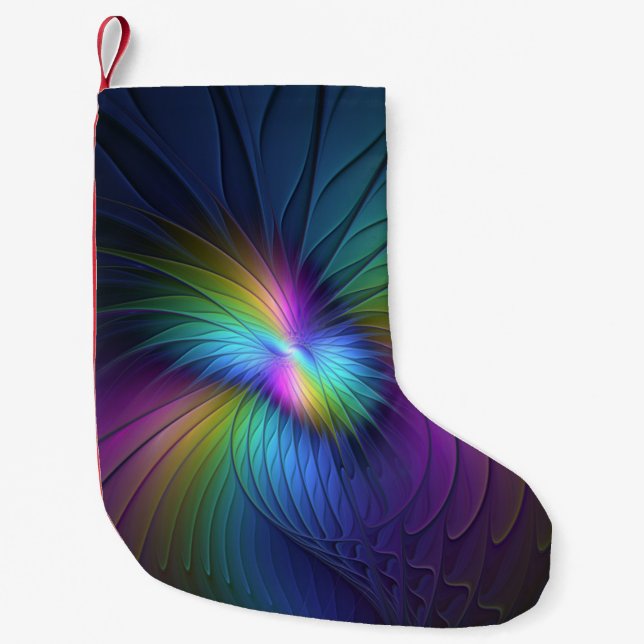 Colourful With Blue Modern Abstract Fractal Art Small Christmas Stocking (Front)