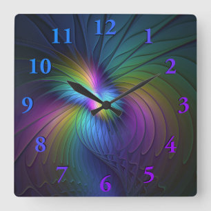 Colourful With Blue Modern Abstract Fractal Art Square Wall Clock
