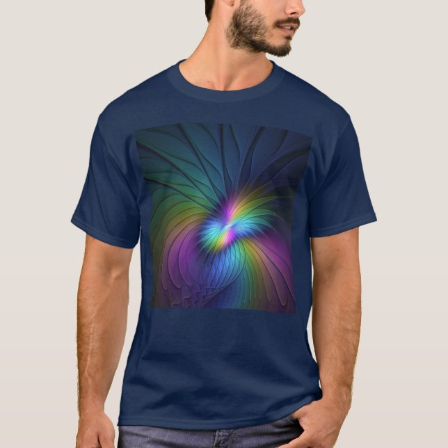 Colourful With Blue Modern Abstract Fractal Art T-Shirt (Front)