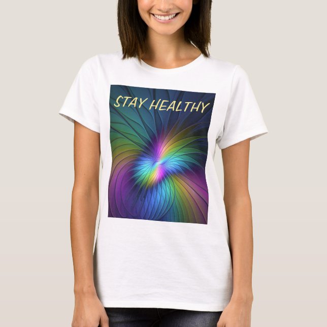 Colourful With Blue Modern Abstract Fractal Art T-Shirt (Front)
