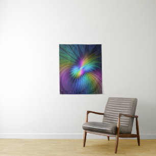 Colourful With Blue Modern Abstract Fractal Art Tapestry