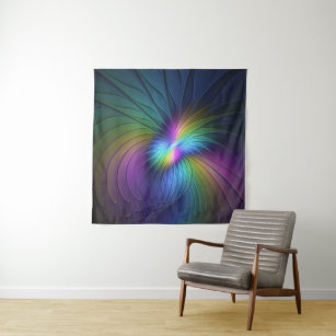 Colourful With Blue Modern Abstract Fractal Art Tapestry