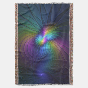 Colourful With Blue Modern Abstract Fractal Art Throw Blanket