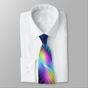 Colourful With Blue Modern Abstract Fractal Art Tie