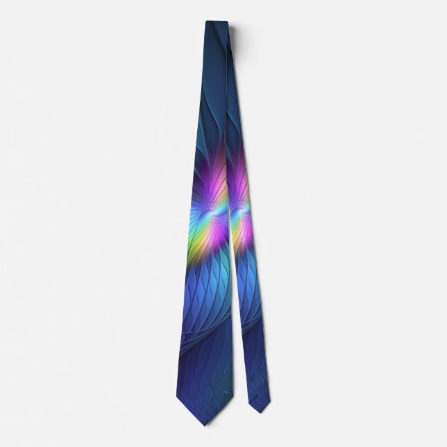 Colourful With Blue Modern Abstract Fractal Art Tie (Front)