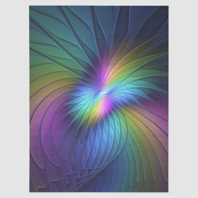 Colourful With Blue Modern Abstract Fractal Art Tissue Paper (Front)