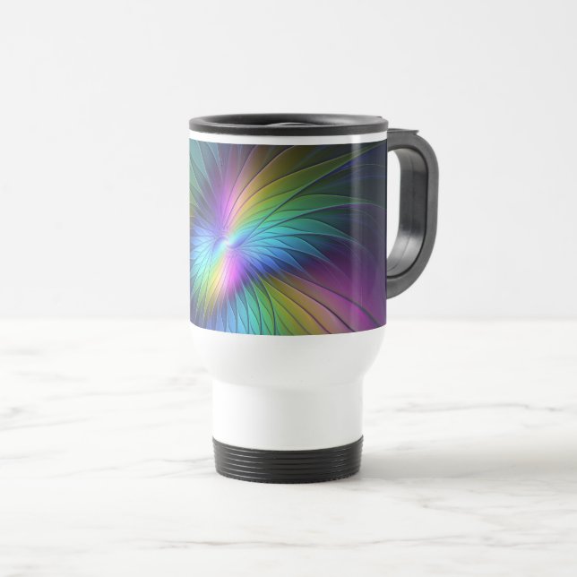 Colourful With Blue Modern Abstract Fractal Art Travel Mug (Front Right)