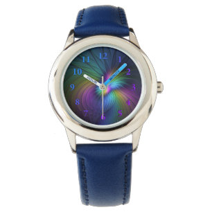 Colourful With Blue Modern Abstract Fractal Art Watch