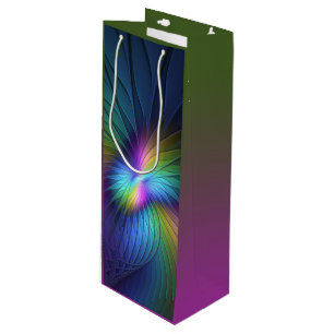 Colourful With Blue Modern Abstract Fractal Art Wine Gift Bag