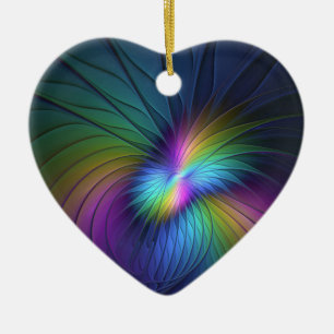 Colourful With Blue Modern Abstract Fractal Heart Ceramic Tree Decoration