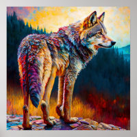 Colourful Wolf Abstract painting Cabin Art