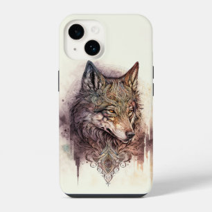 Colourful Wolf and Florals Watercolor Nature iPhone 14 Case