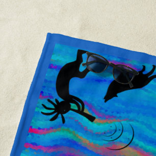 Colourful Wolf and Kokopelli Beach Towel