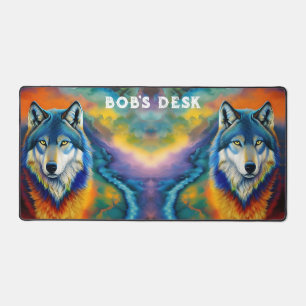Colourful Wolf and Sky Desk Mat