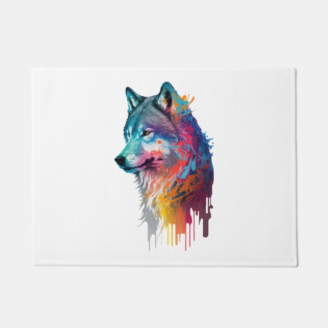 Colourful Wolf Doormat (Front)