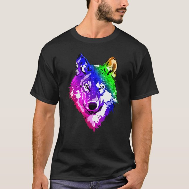 Colourful Wolf Head Face For Wolf Lover Wolves Wil T-Shirt (Front)