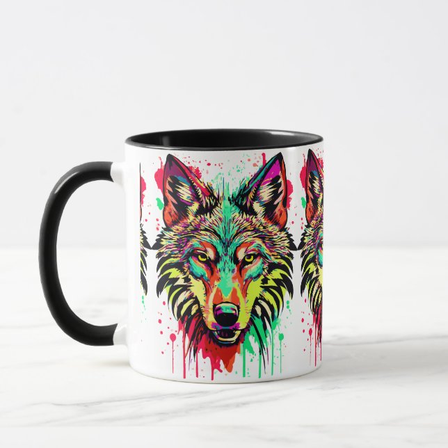 Colourful Wolf Head Mug - Wolf Mug - Wolves (Left)