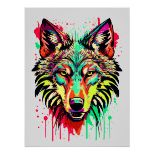Colourful Wolf Head - Wolf Poster Print - Wolves