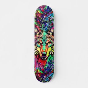 Colourful Wolf Head - Wolf Skateboard Deck