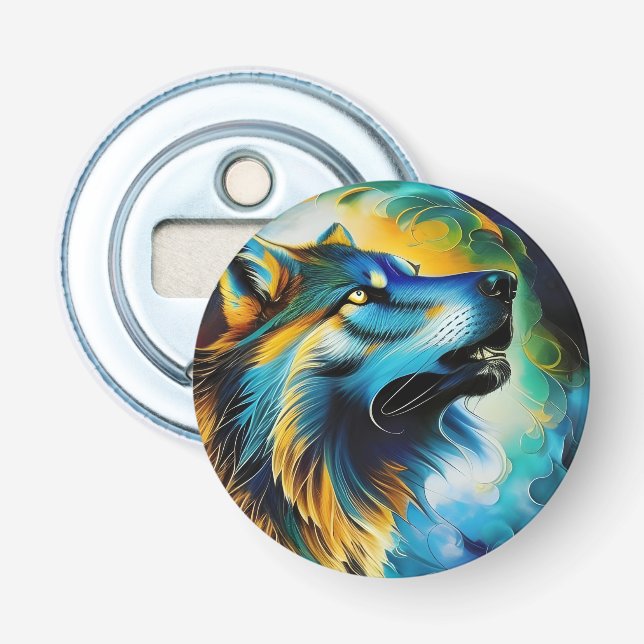 Colourful Wolf Howl Bottle Opener (Front)