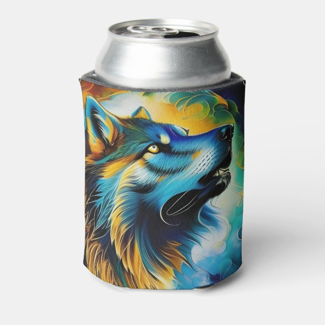 Colourful Wolf Howl Can Cooler (Can Back)