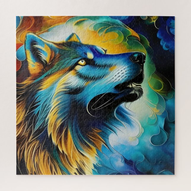 Colourful Wolf Howl Jigsaw Puzzle (Vertical)