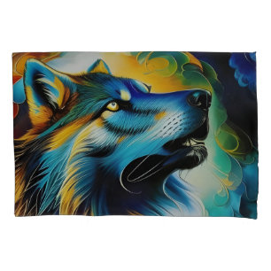 Colourful Wolf Howl Pillowcase