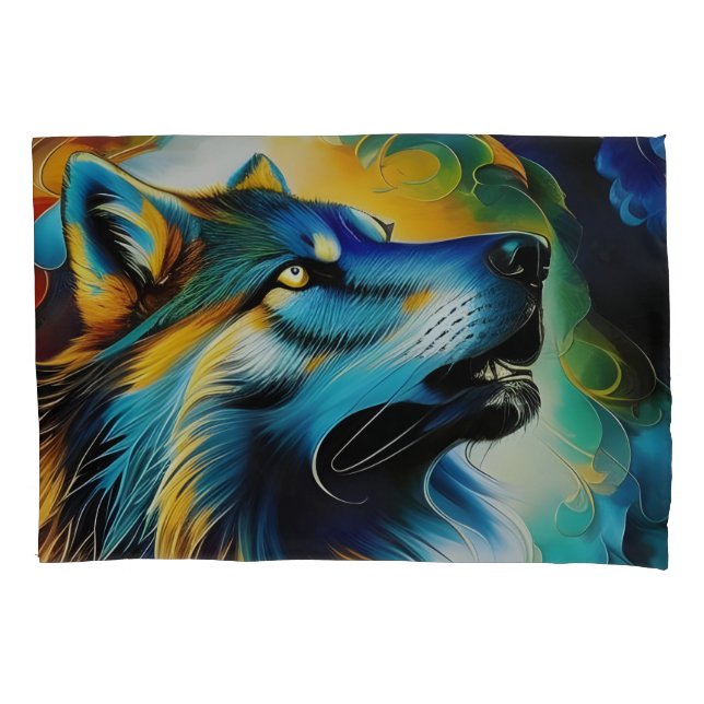 Colourful Wolf Howl Pillowcase (Front)