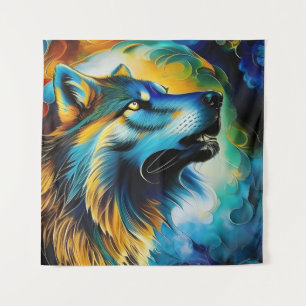 Colourful Wolf Howl Tapestry