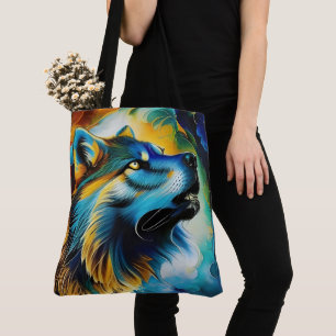 Colourful Wolf Howl Tote Bag