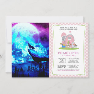 Colourful wolf howling invitation
