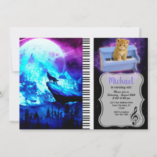 Colourful wolf howling invitation