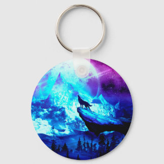Colourful wolf howling key ring