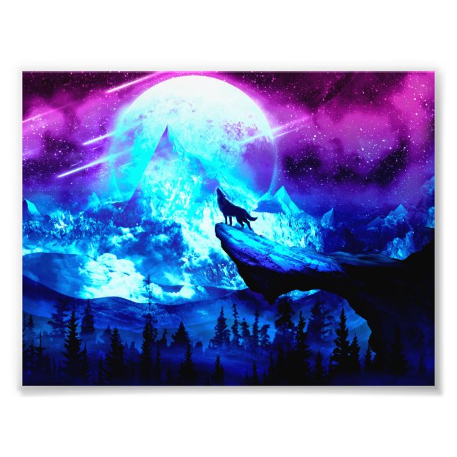 Colourful wolf howling photo print (Front)