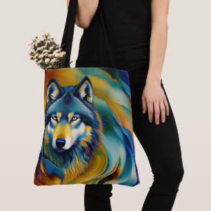 Colourful Wolf Mountain Waves Tote Bag