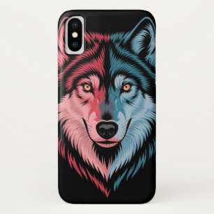 colourful wolf on a black background iPhone x case