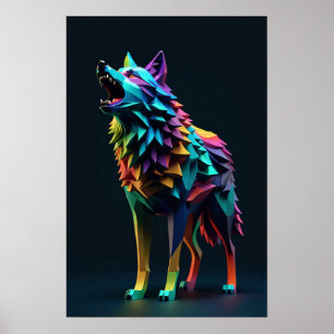 Colourful wolf polygon abstract art poster